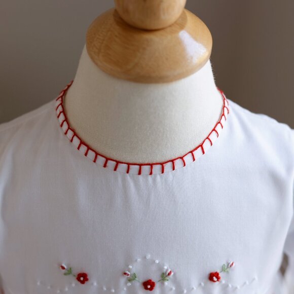 Long Sleeve White Smocked Dress Red Floral Embroidery 18 Months LIKE NEW - Picture 2 of 6